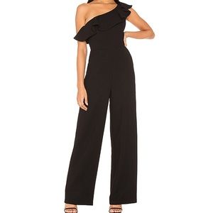 BCBG one shoulder ruffle black jumpsuit